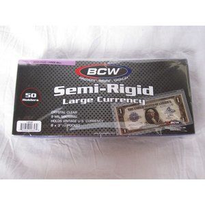 BCW Semi-Rigid Large Currency 50 Pack Dollar Bill Crystal‎ Clear Protection Top